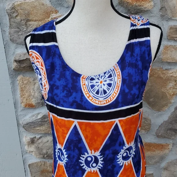 VINTAGE CARIBBEAN GIRL USA DRESS L ORANGE BLUE SUNDRESS LONG BEACH - Picture 2 of 9